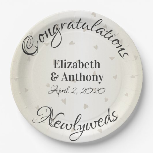 Assiettes En Carton Félicitations Newlyweds Gold Hearts Plaques en pap (Devant)