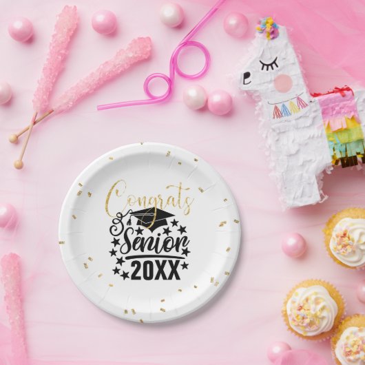 Assiettes En Carton Félicitations Senior 20XX Faux Parties scintillant (Fête)
