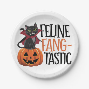 Assiettes En Carton Feline Fang-tastic Halloween Conception de chat Va