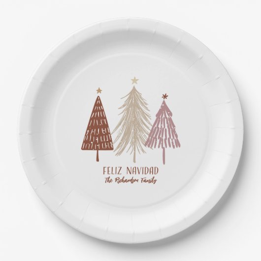 Assiettes En Carton Feliz Navidad Joyeux Noël Arbres Fêtes Fête (Devant)