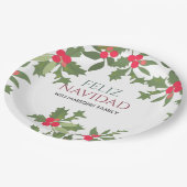 Assiettes En Carton Feliz Navidad Red Holly Berries (Angle)