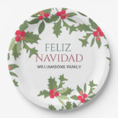 Assiettes En Carton Feliz Navidad Red Holly Berries (Devant)