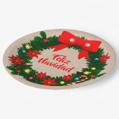 Assiettes En Carton Feliz Navidad Set Joyeux Noël Wreath Bow 9" (Angle)