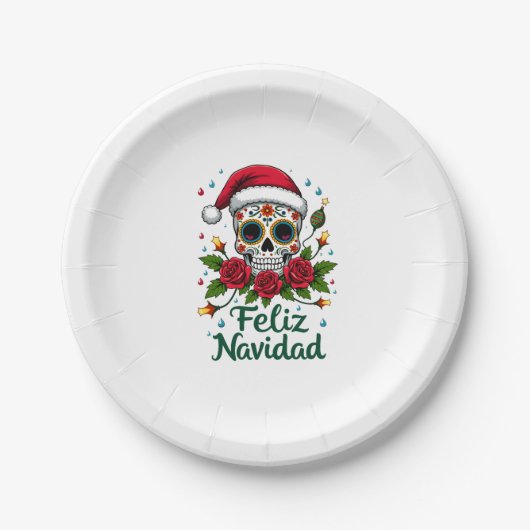 Assiettes En Carton Feliz Navidad Sugar Skull Mexican Christmas T-Shir (Devant)