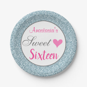Assiettes En Carton Féminin et glamour rose bleu clair paillettes Swee
