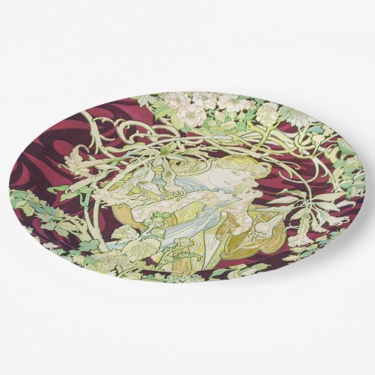 Assiettes En Carton Femme à marguerite - Mucha daisy textile repro (Angle)