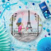 Assiettes En Carton Femme avec ballon rose dans les plaques de papier (Fête)