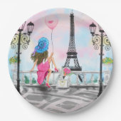 Assiettes En Carton Femme avec ballon rose dans les plaques de papier (Devant)