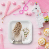 Assiettes En Carton Femme Avec Daisy Bouquet (Fête)
