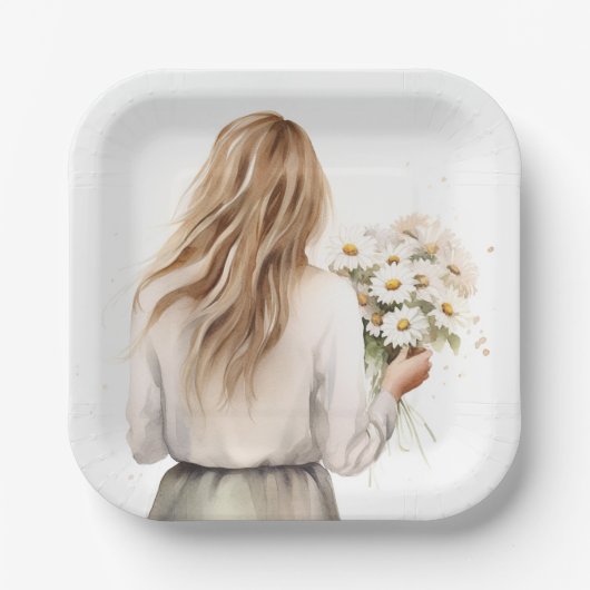 Assiettes En Carton Femme Avec Daisy Bouquet (Recto)