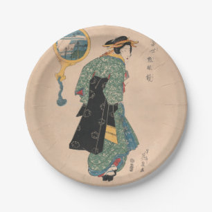 Assiettes En Carton Femme japonaise Kimono : Ukiyo-e Woodblock Imprime