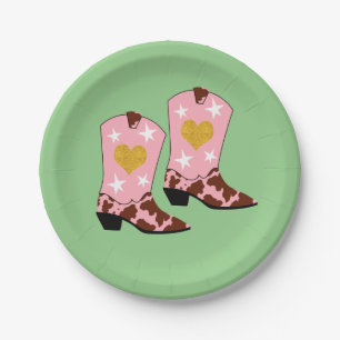 Assiettes En Carton Femme moderne Pink Cowgirl Western Boots vert