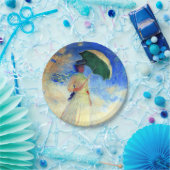 Assiettes En Carton Femme Monet avec un parasol face droit (Fête)
