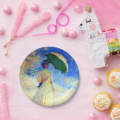 Assiettes En Carton Femme Monet avec un parasol face droit (Fête)