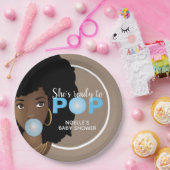 Assiettes En Carton Femme noire, Prête à la pop, Bubblegum, Bleu (Fête)