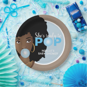 Assiettes En Carton Femme noire, Prête à la pop, Bubblegum, Bleu