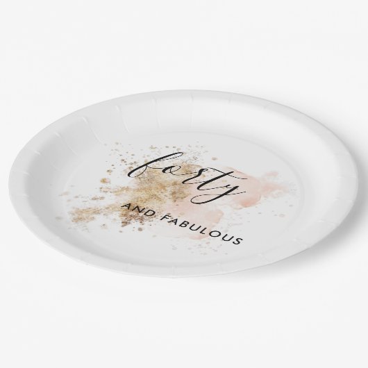 Assiettes En Carton Femme rose et or Quarante-40e fête d'anniversaire (Angle)