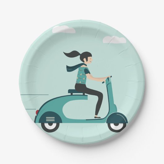Assiettes En Carton Femme Sur Un Scooter (Devant)
