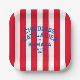 Assiettes En Carton Femmes Chat Sans Enfant Pour Kamala 2024 Red Strip