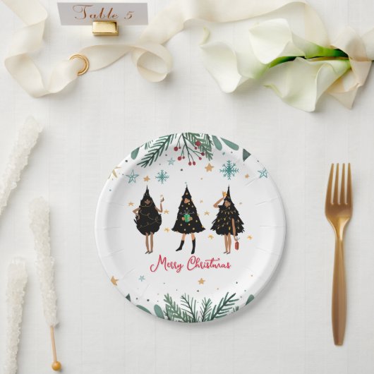 Assiettes En Carton Femmes noires habillées en noir fête des arbres de (Mariage)