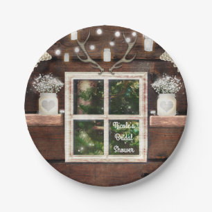 Assiettes En Carton Fenêtre de grange rustique arbre et mariage au pot