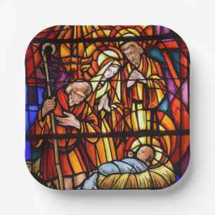 Assiettes En Carton Fenêtre en verre tendu Bébé Jésus Nativité