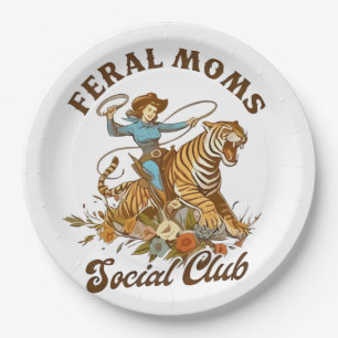 Assiettes En Carton Feral Mom Social Club Funny Retro Boho Cowgirl