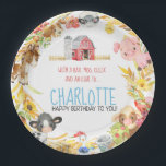 Assiettes En Carton Ferme Barnyard Animal Anniversaire<br><div class="desc">A bas sur la collection de la ferme Baa,  Moo,  Cluck et Oink à heureux Anniversaire pour vous! ! Personnalisé avec le nom Caractéristiques de tous les amis Barnyard Vache,  cheval,  mouton,  Le chien de ferme,  coq,  vache,  et petits poussins</div>