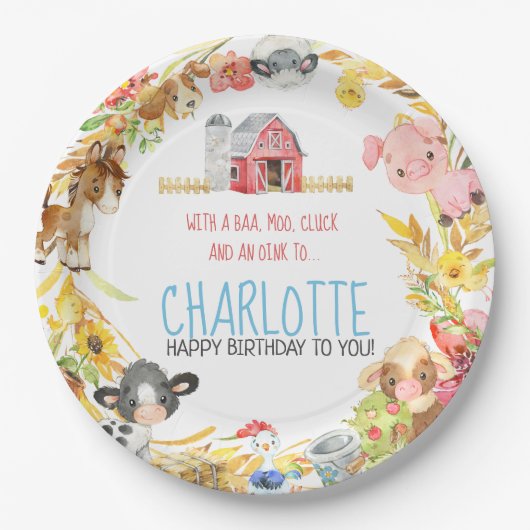 Assiettes En Carton Ferme Barnyard Animal Anniversaire (Devant)