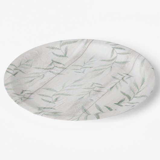 Assiettes En Carton Ferme Botanique Blanc Bois Rustique Feuille (Angle)