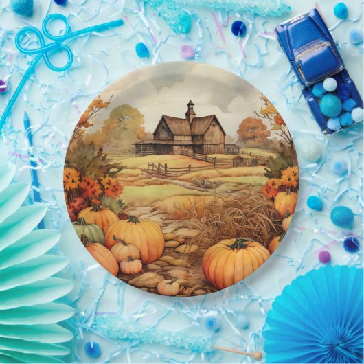 Assiettes En Carton Ferme citrouille automne récolte Thanksgiving (Fête)