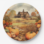 Assiettes En Carton Ferme citrouille automne récolte Thanksgiving (Devant)
