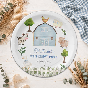 Assiettes En Carton Ferme d'animaux à l'aquarelle 1er anniversaire