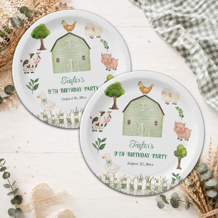 Assiettes En Carton Ferme d'animaux à l'aquarelle Fête d'anniversaire 
