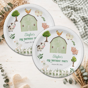 Assiettes En Carton Ferme d'animaux à l'aquarelle pour une fête d'anni