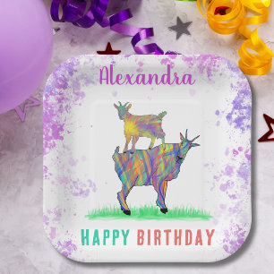 Assiettes En Carton Ferme d'animaux mignons chèvres Art fête d'anniver