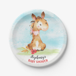 Assiettes En Carton Ferme de Baby shower de Cheval Aquarelle