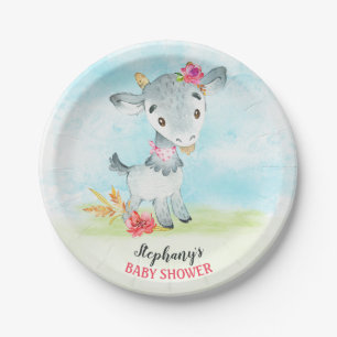 Assiettes En Carton Ferme de Baby shower de chèvres Watercolor Girls