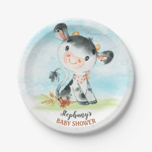 Assiettes En Carton Ferme de Baby shower de vache Watercolor