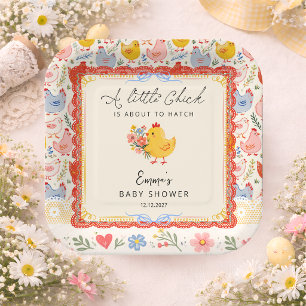 Assiettes En Carton Ferme de Petit Poussin Fille Baby Shower