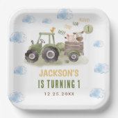 Assiettes En Carton Ferme de tracteur aquarelle 1er anniversaire (Recto)