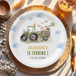 Assiettes En Carton Ferme de tracteur aquarelle 1er anniversaire