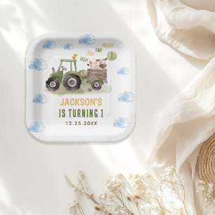 Assiettes En Carton Ferme de tracteur aquarelle 1er anniversaire