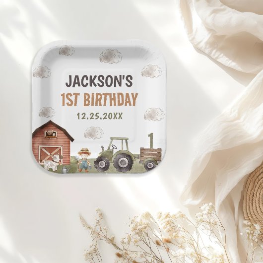 Assiettes En Carton Ferme de tracteur aquarelle 1er anniversaire