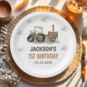Assiettes En Carton Ferme de tracteur aquarelle 1er anniversaire