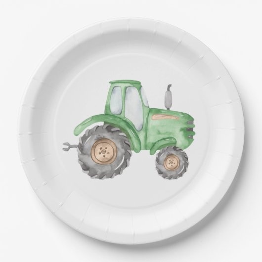 Assiettes En Carton Ferme de tracteurs verts Plaques d'anniversaire (Devant)
