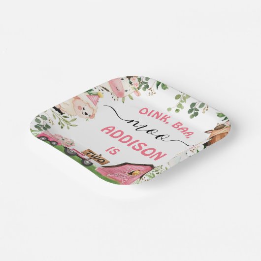 Assiettes En Carton Ferme Pink Grange Tracteur fête d'anniversaire (Angulaire)