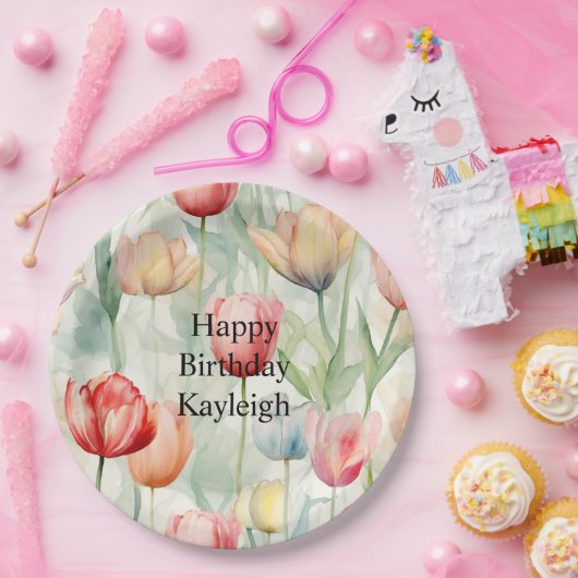 Assiettes En Carton Ferme Rouge Fleurs de tulipe jaune Anniversaire (Fête)