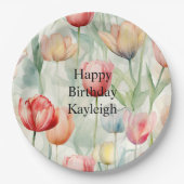 Assiettes En Carton Ferme Rouge Fleurs de tulipe jaune Anniversaire (Devant)