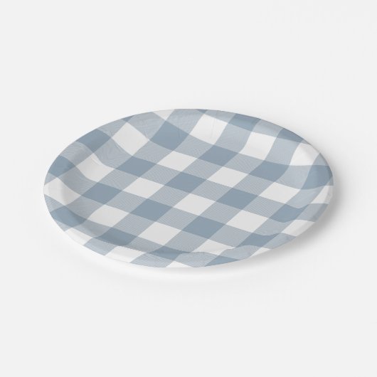 Assiettes En Carton Ferme Rustique Carré à carreaux bleu gris (Angle)